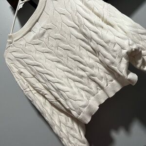 Pink Rose Cream Cable Knit Crew Neck Sweater
